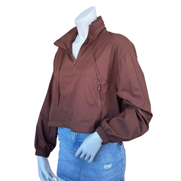 Girlfriend Collective Brown Huddle Cropped 1/4 Zip Windbreaker Jacket Size XS - Picture 6 of 12